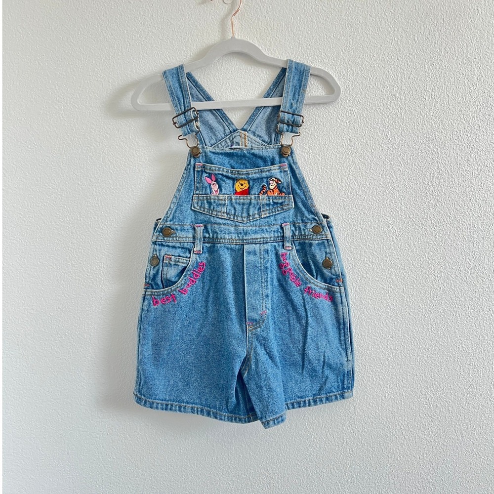 Vintage Winnie the Pooh Blue Embroidered Denim Shortall 5T/6T RetroKid Whimsical